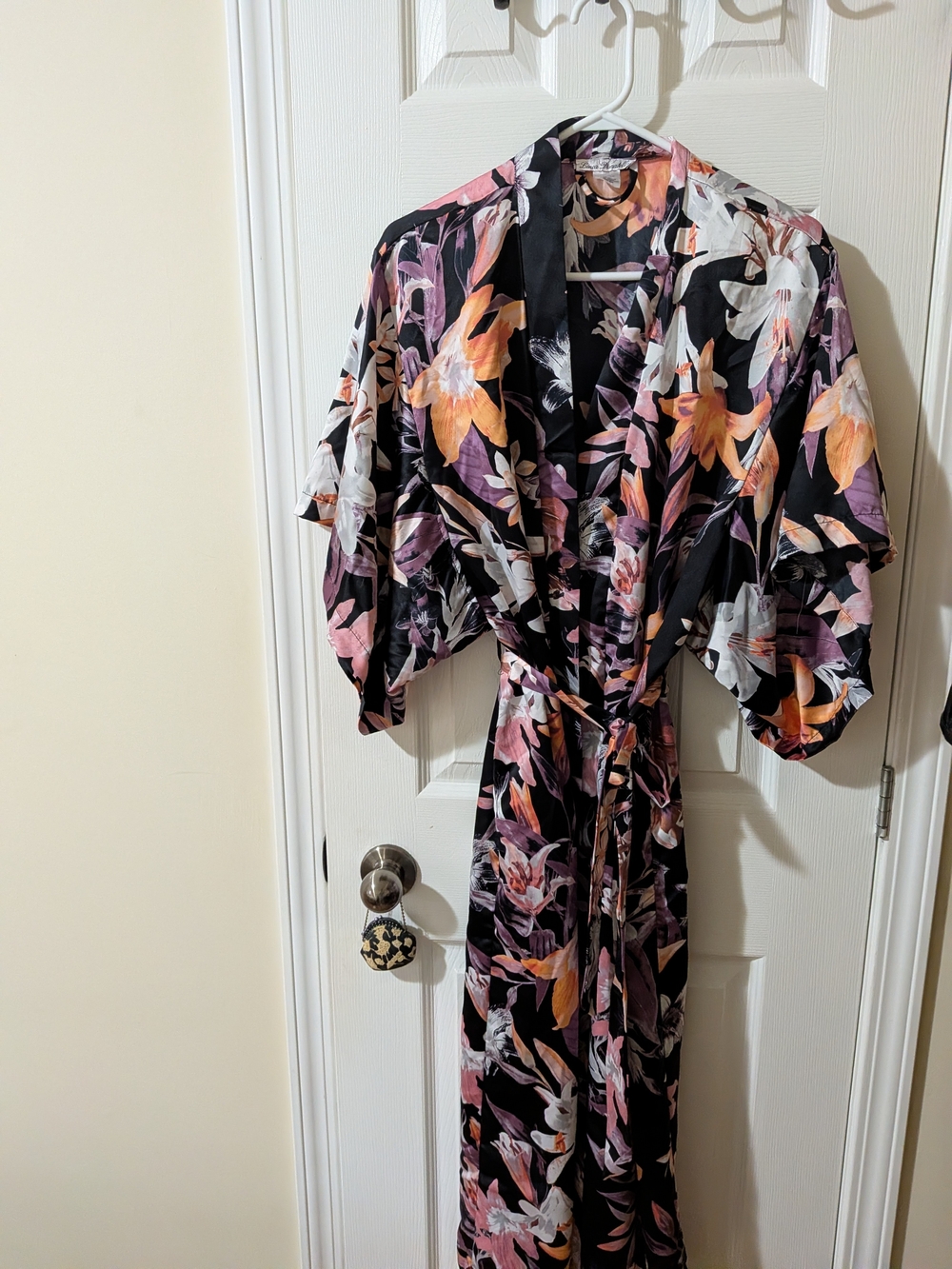 Linea Donatella Black Kimono with Pink and Orange Floral Print